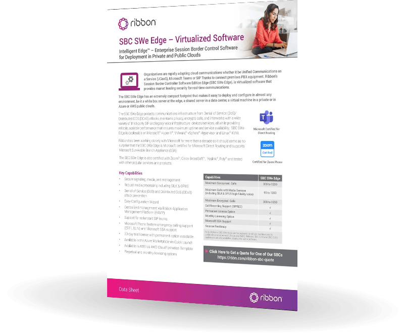 Datasheet Ribbon SBC SWe Edge Virtualized Software | Bludis