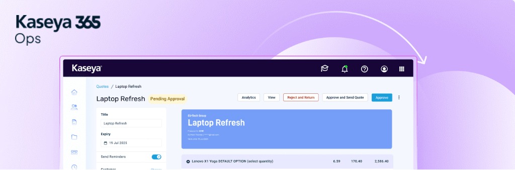 Kaseya 365 Ops | Quoting and procurement | Bludis